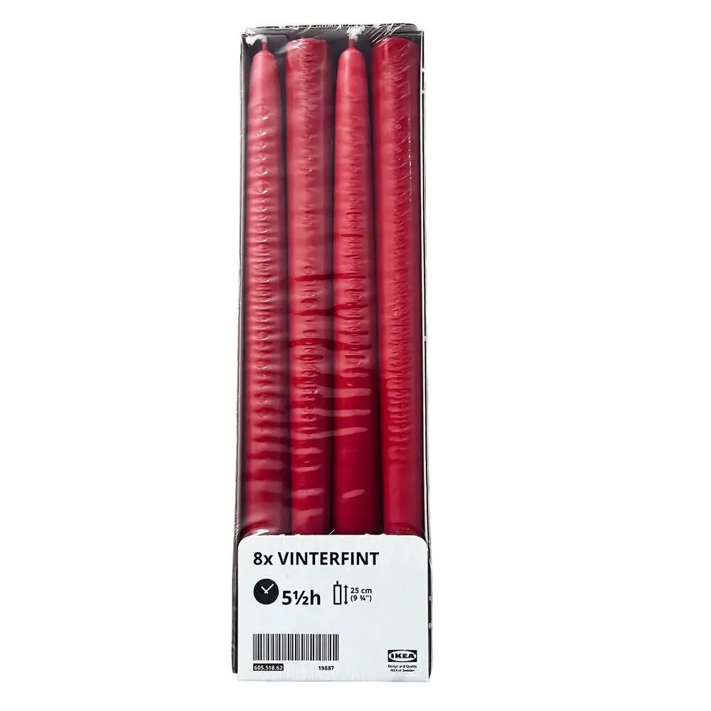 IKEA VINTERFINT 2023 Red Unscented Candles (2 Sets of 8) 16 Red Candles